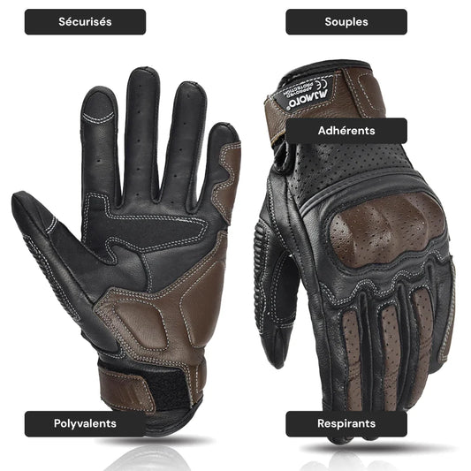 Gants moto été cuir perforé - Vintage